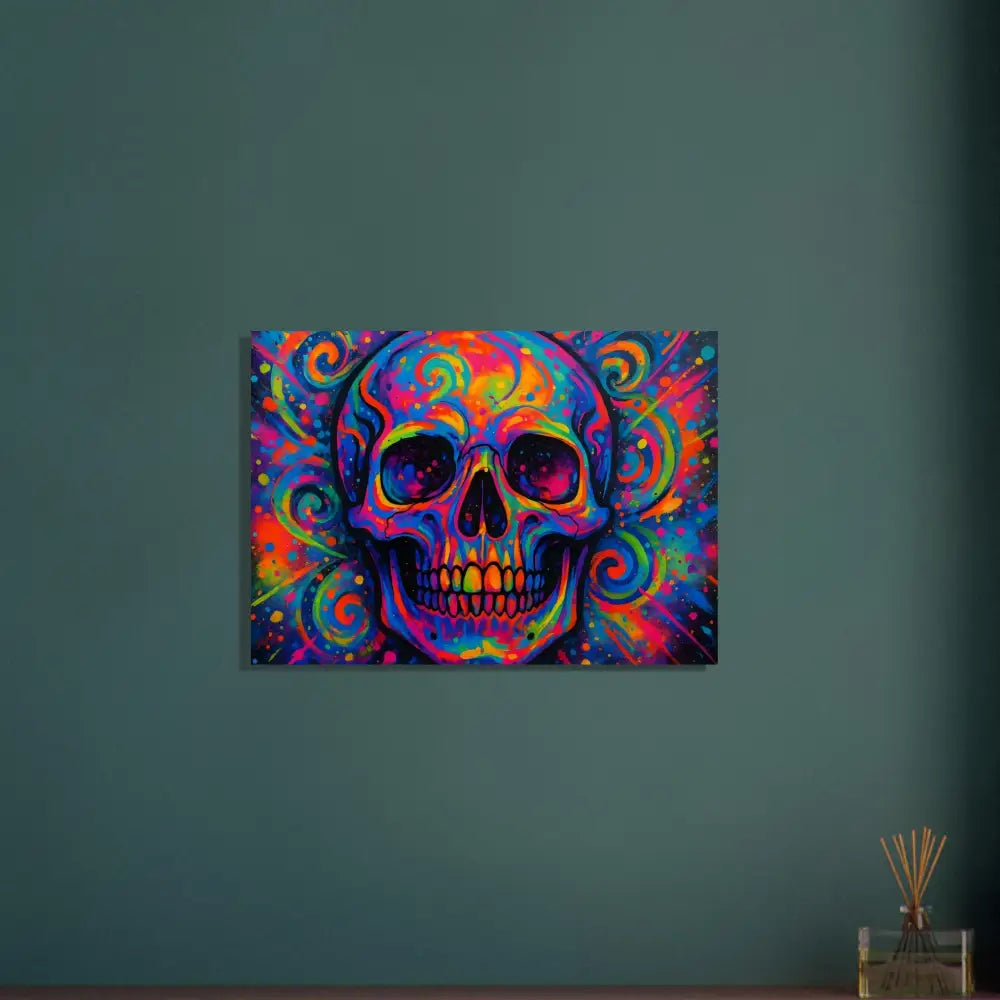 Colorful psychedelic skull artwork on aluminum print for PixiOnyx Metal Cosmos
