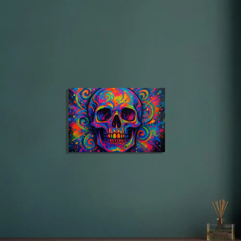 Colorful skull artwork on Aluminum Print Psychedelic Skull Eruption by PixiOnyx Metal Cosmos