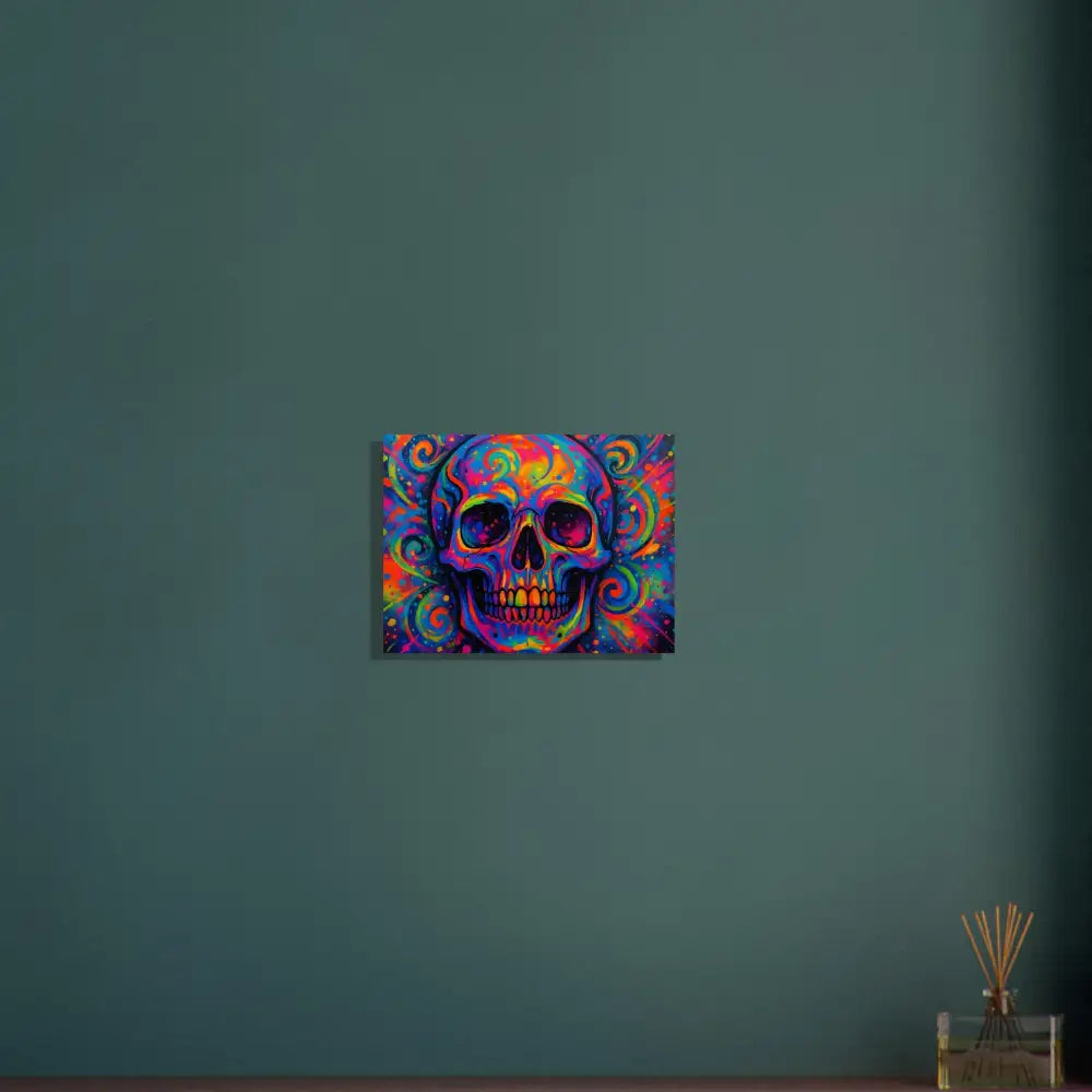 Colorful skull artwork aluminum print for psychedelic skull eruption by PixiOnyx Metal Cosmos