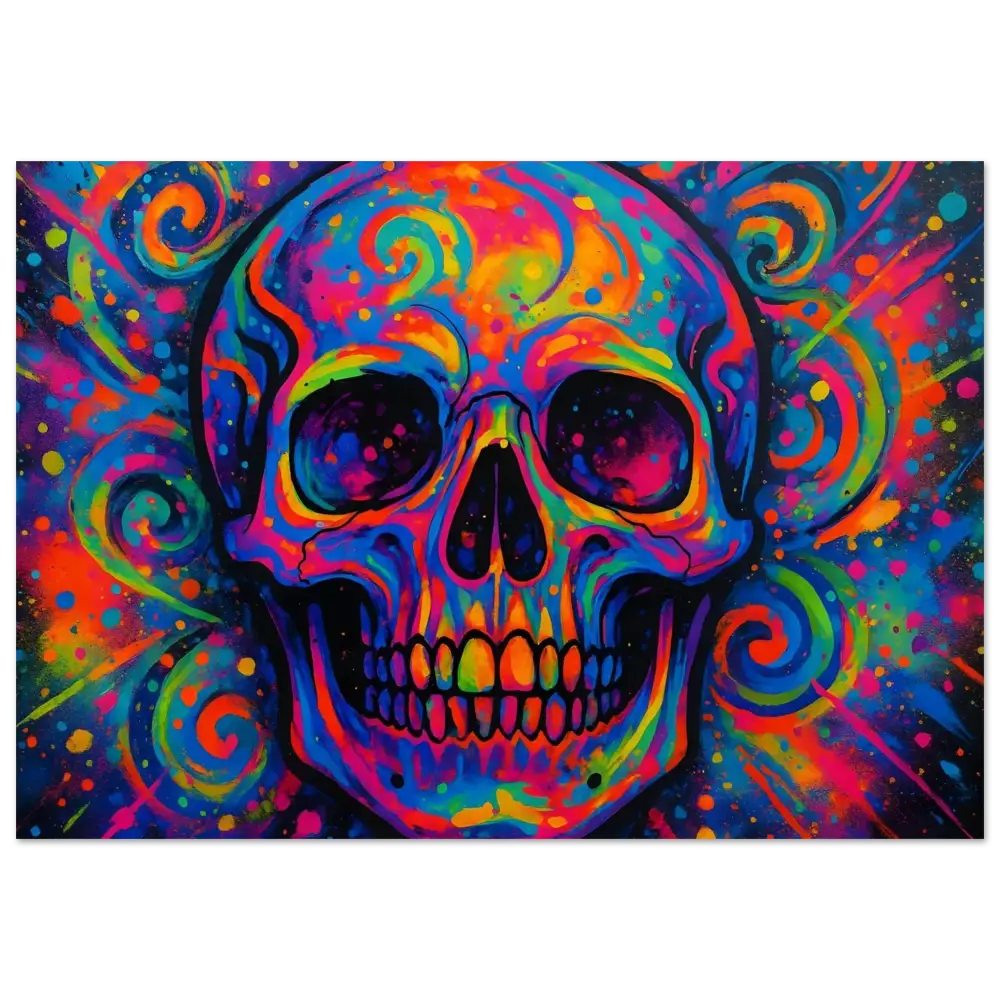 Colorful psychedelic skull aluminum print from PixiOnyx Metal Cosmos
