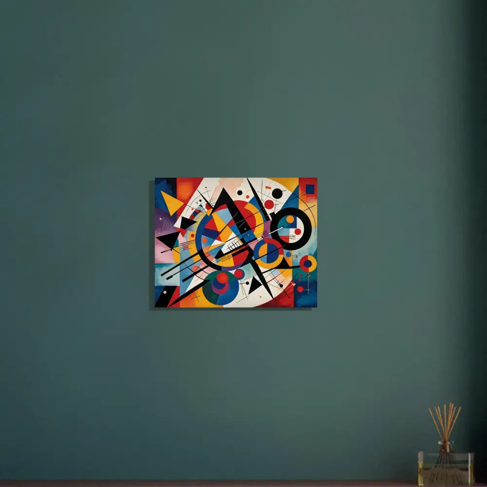 Abstract geometric painting displayed on Aluminum Print Rhythmic Geometry by PixiOnyx
