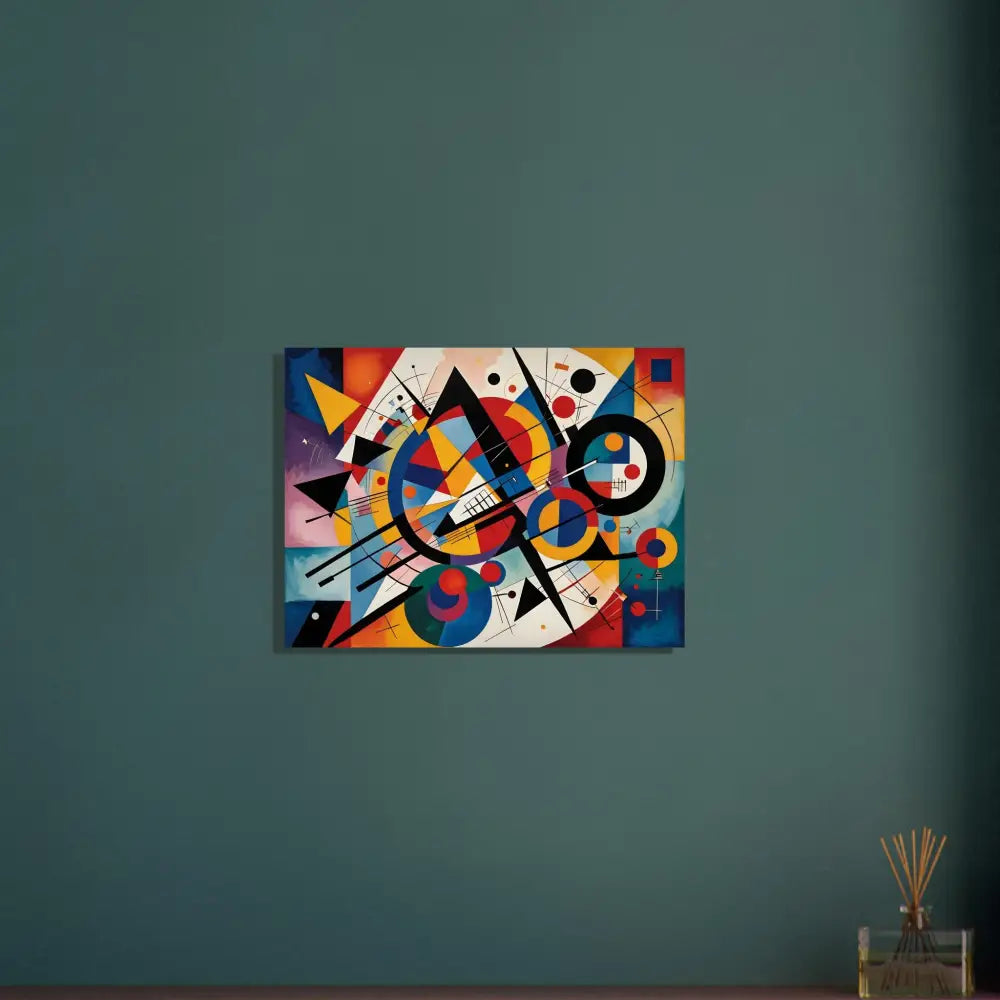 Abstract geometric painting showcased on Aluminum Print Rhythmic Geometry by PixiOnyx
