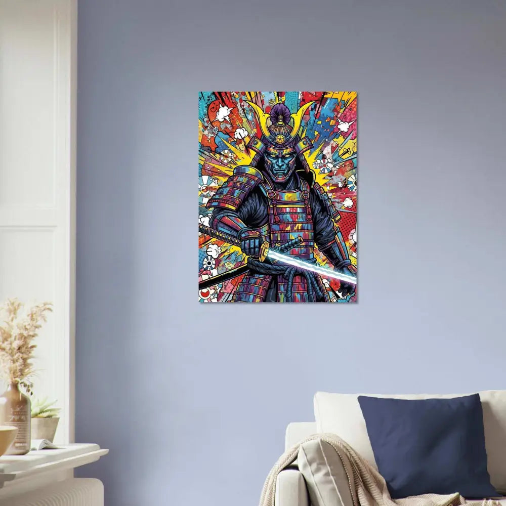 Colorful samurai warrior artwork showcasing samurai splash with luminous color and durability