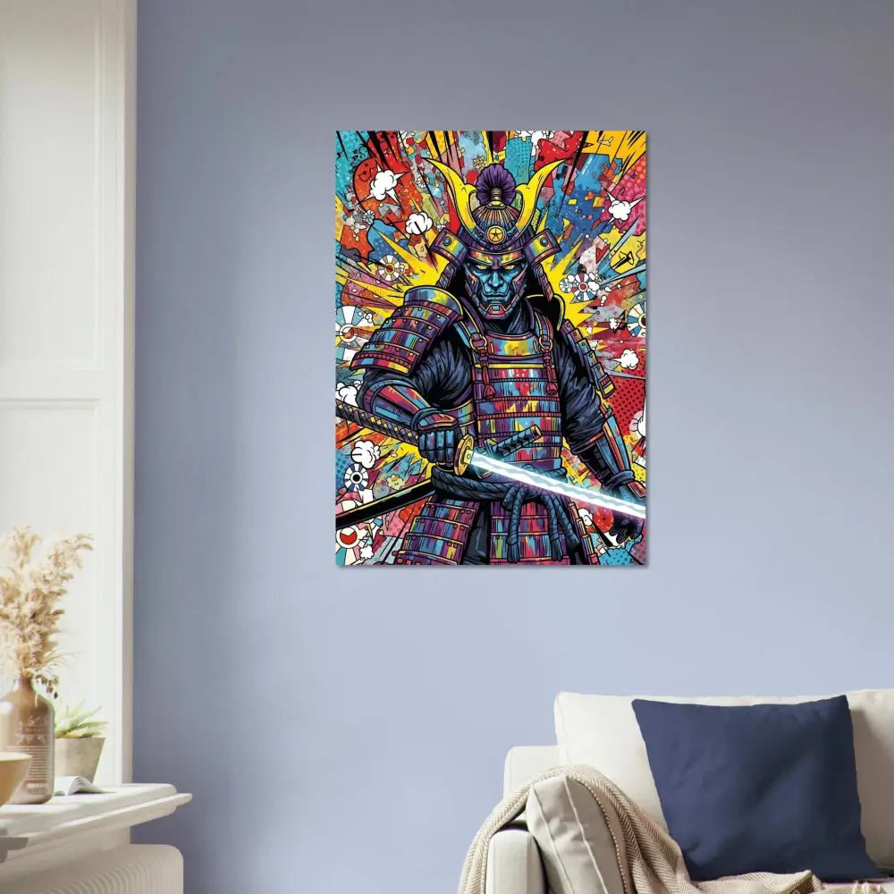 Colorful Samurai Splash poster Aluminum Print with luminous color durable finish