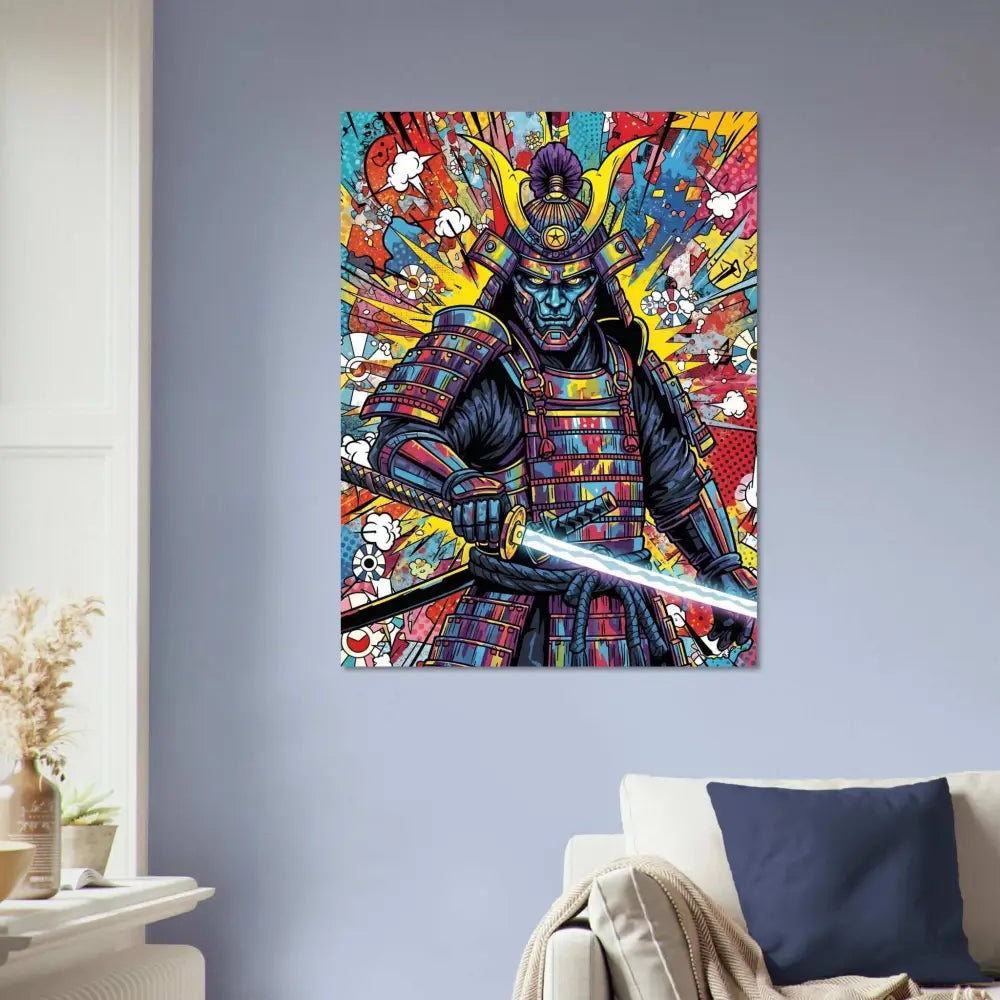 Colorful Samurai Splash artwork Aluminum Print showcasing luminous color and durable design