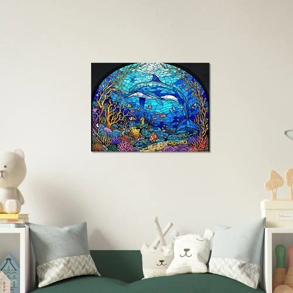 Dolphin stained glass artwork on Aluminum Print Sea Cathedral PixiOnyx Oceanlight Relic