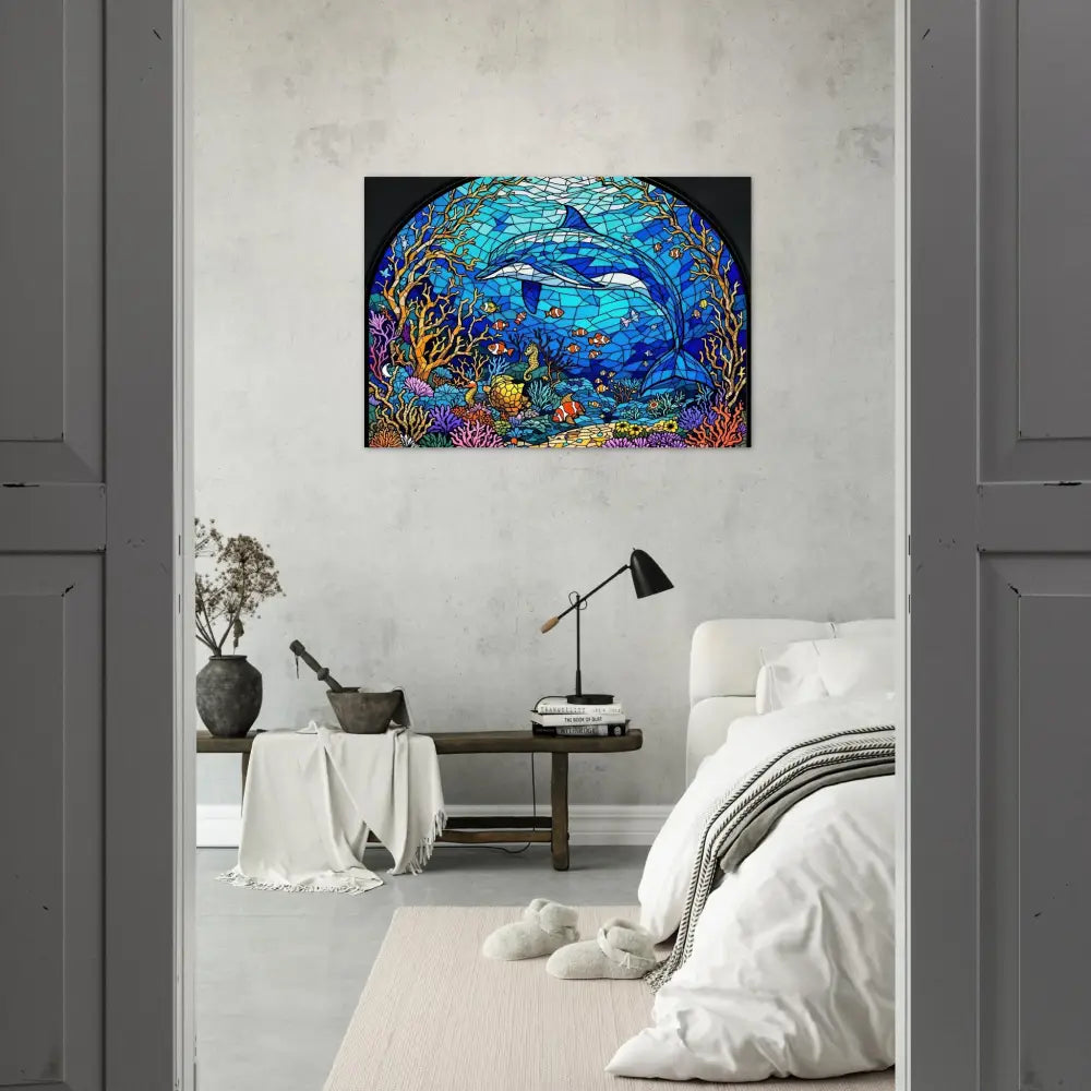 Dolphin stained glass artwork on Aluminum Print Sea Cathedral PixiOnyx Oceanlight Relic