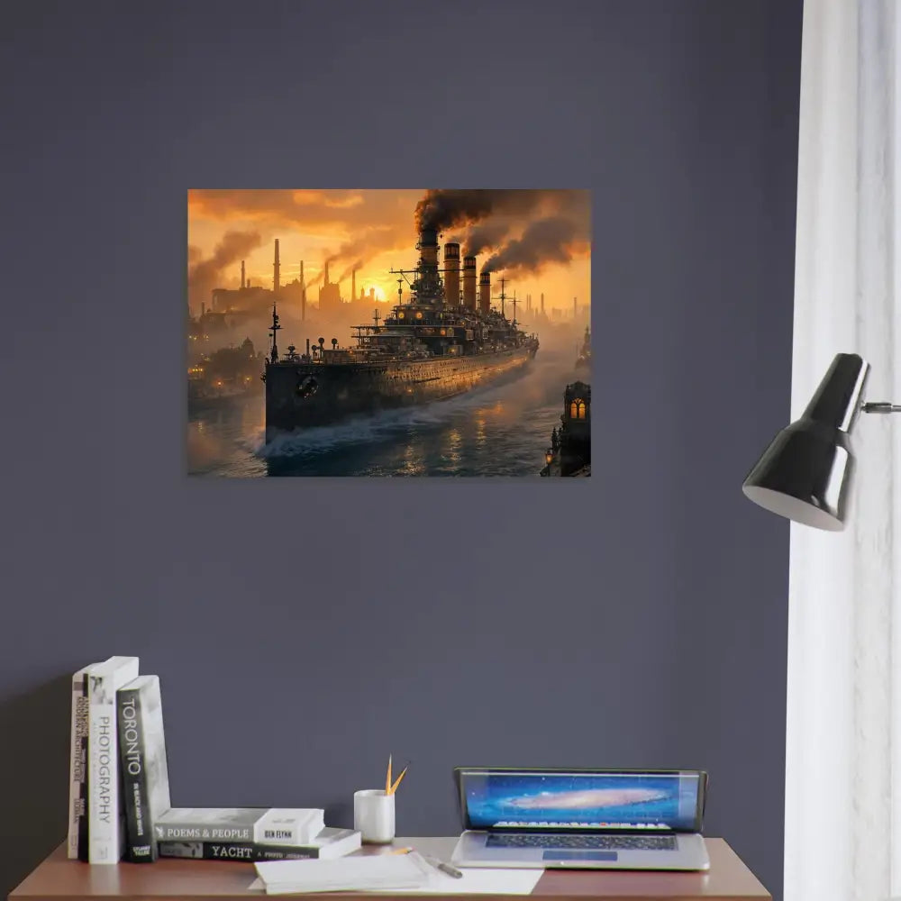 Aluminum print of battle-borne beast rendered Steel Leviathan at Dusk PixiOnyx Metalcore Reflection