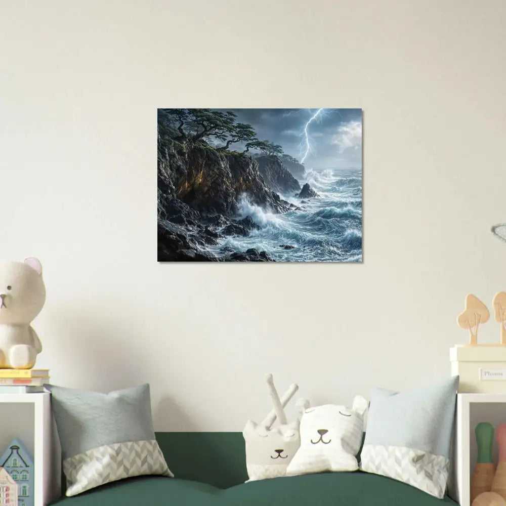 Dramatic stormy sea painting on smooth aluminum panel by PixiOnyx Elemental Metalworks