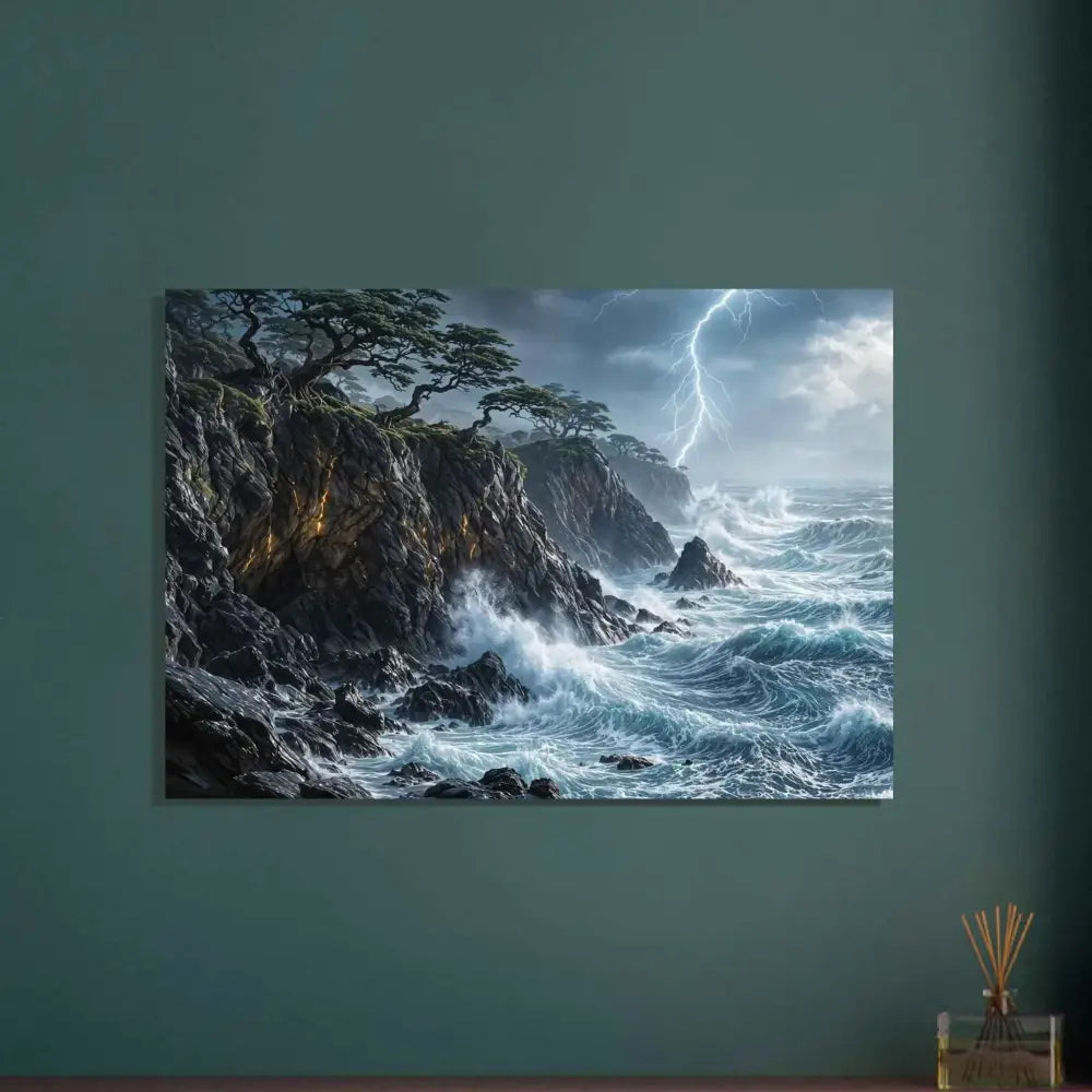 Stormy sea with crashing waves on a PixiOnyx Elemental Metalworks aluminum print