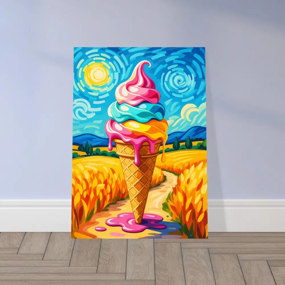 Colorful ice cream cone painting on Aluminum Print Sunlit Swirl of Pastoral Chaos PixiOnyx