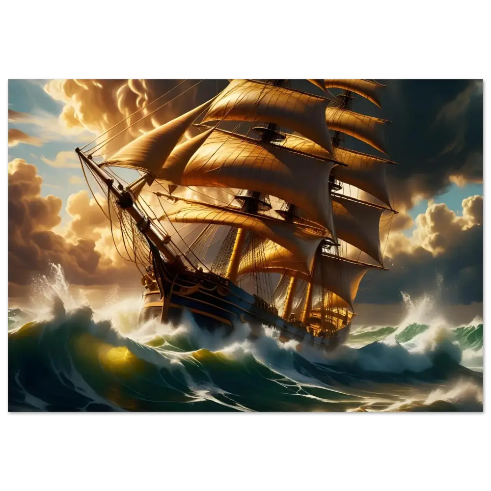 Aluminum Print Tempestbound Sovereign showing Galleon sailing stormy seas