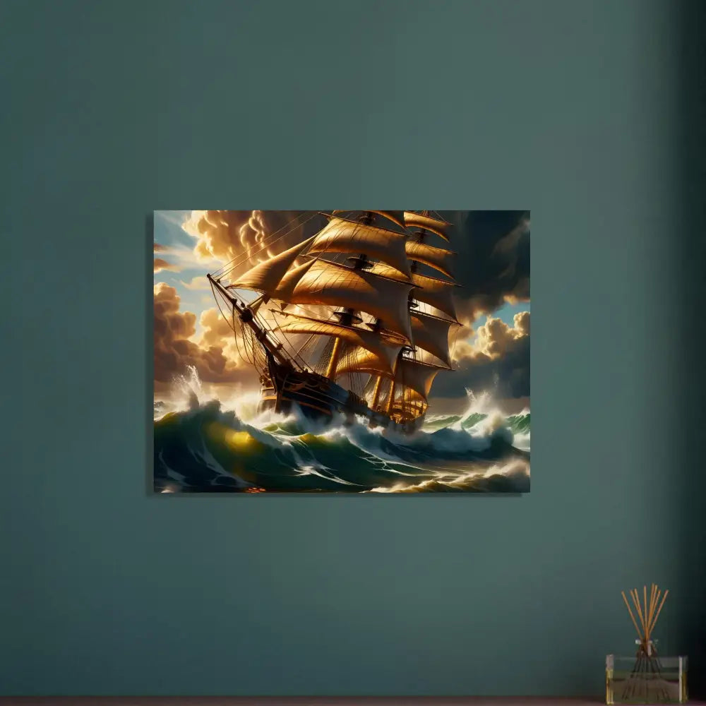Dramatic seascape painting Aluminum Print Tempestbound Sovereign PixiOnyx Metal Seascape