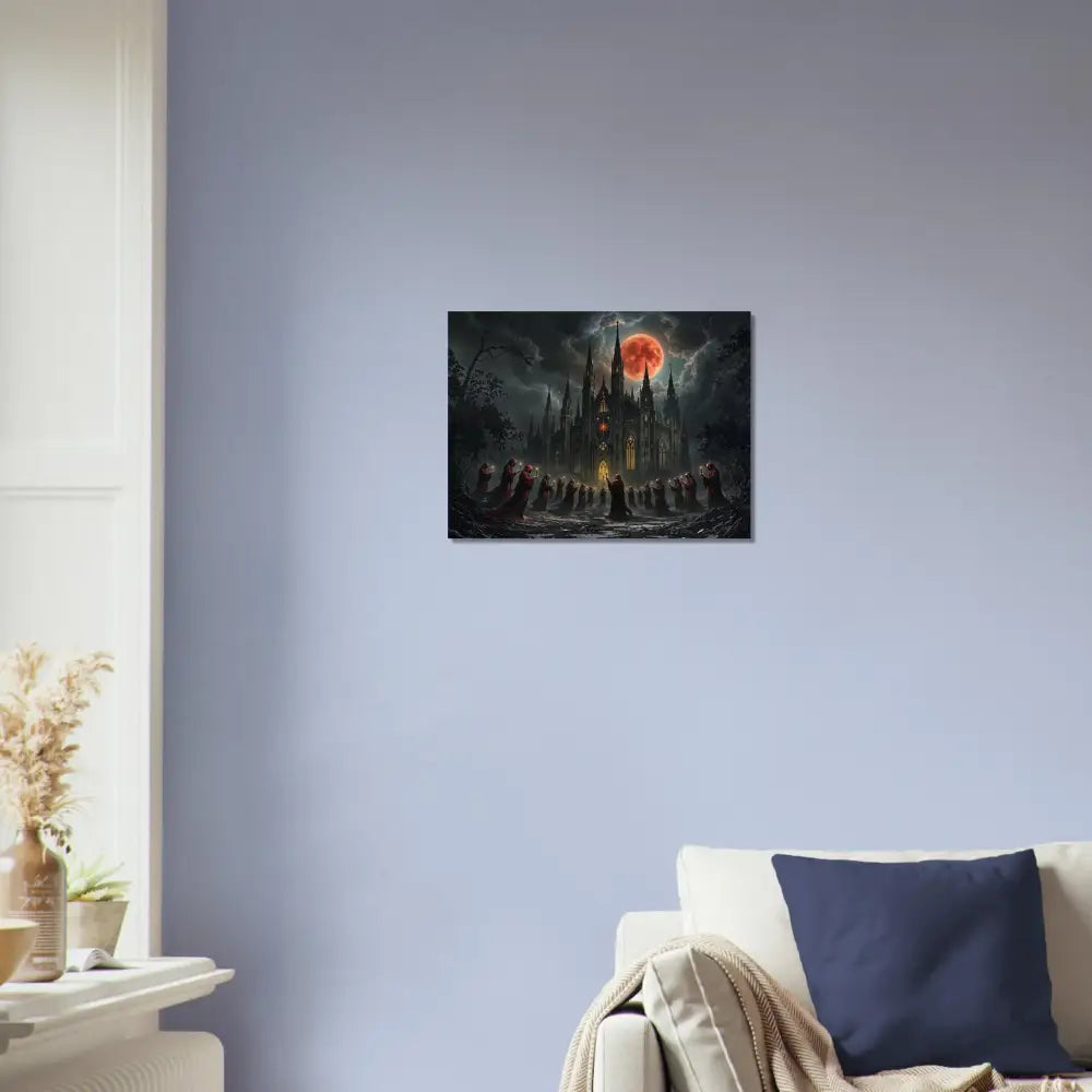 Halloween-themed castle art on Aluminum Print The Crimson Liturgy PixiOnyx Ritual Lightstrike Edition