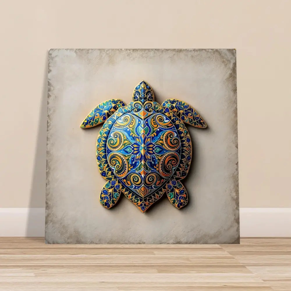 Ornate turtle wall art aluminum print featuring intricate shell patterns for home decor