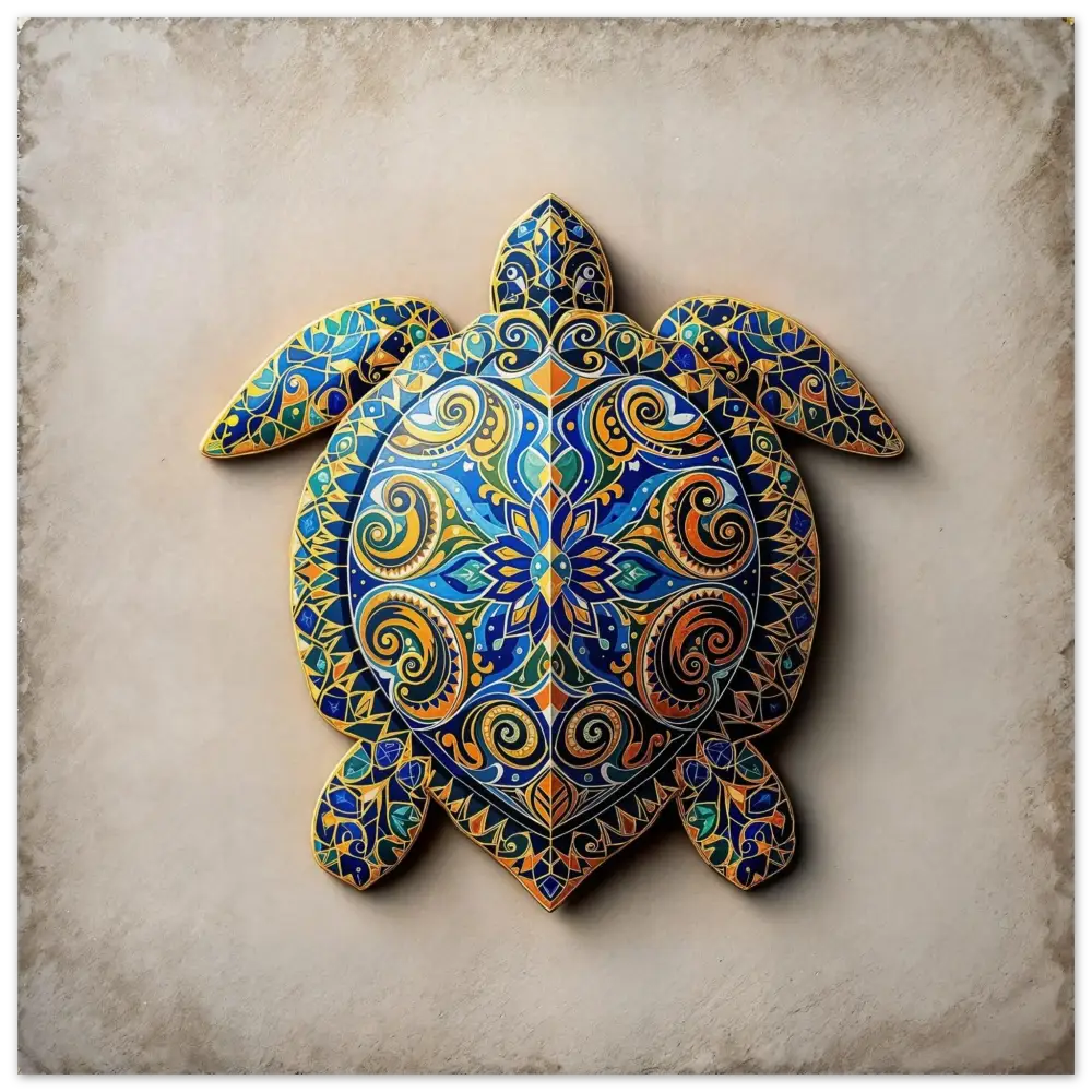 Colorful ornate turtle art on Aluminum Print Turtle Sigil Shell of Patterns by PixiOnyx