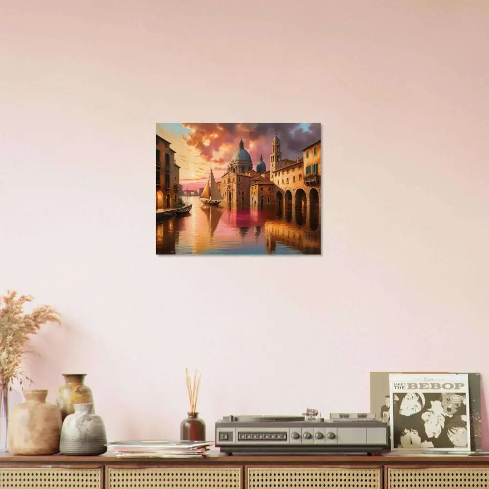 Colorful Venetian Reverie cityscape aluminum print capturing sunset shimmer meets stillness