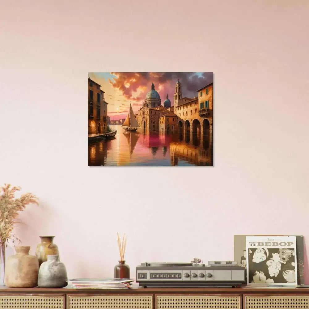 Vibrant Venetian Reverie aluminum print capturing light with shimmer meets stillness at sunset