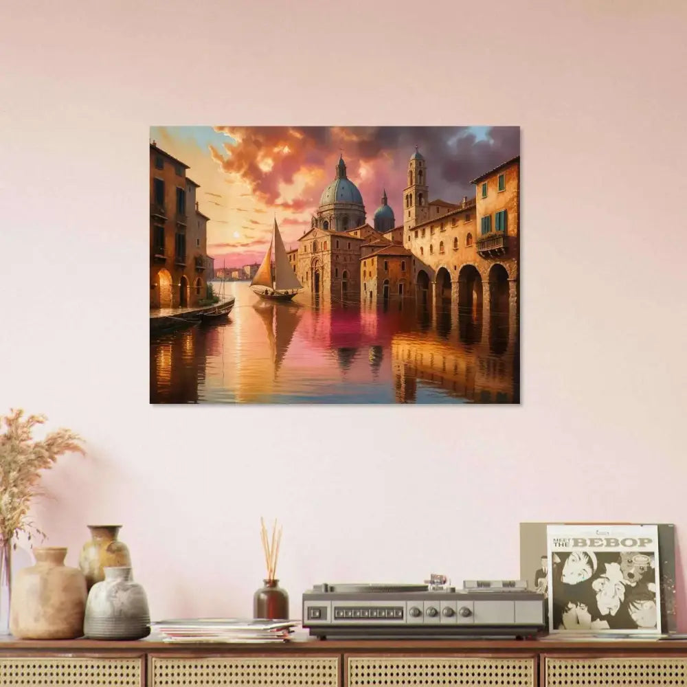 Aluminum print of Venetian Reverie sunset scene capturing shimmer meets stillness