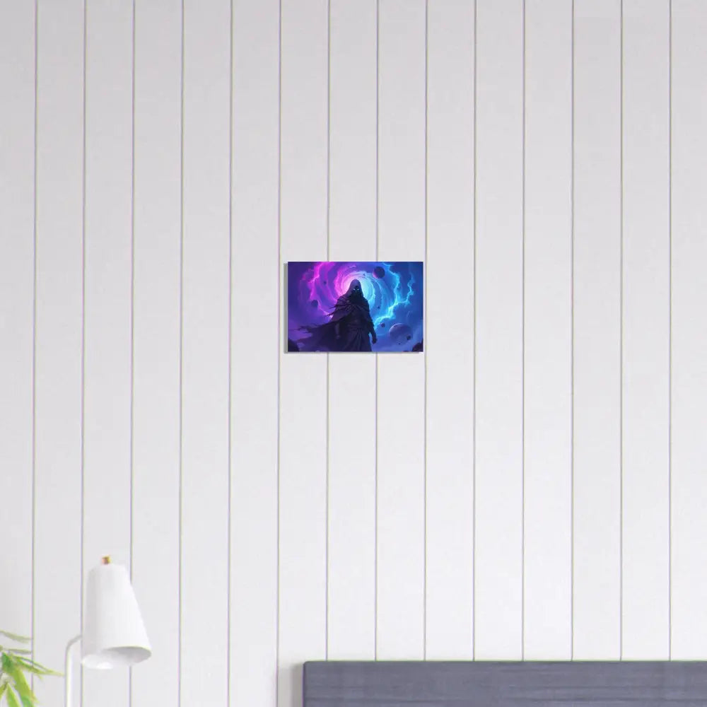 Fantasy art print of a cloaked figure at Voidwalker’s Gate on Aluminum Print by PixiOnyx