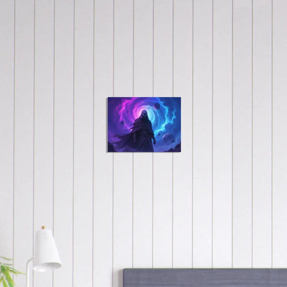 Fantasy art print featuring a cloaked cosmic figure on Aluminum Print Voidwalkers Gate