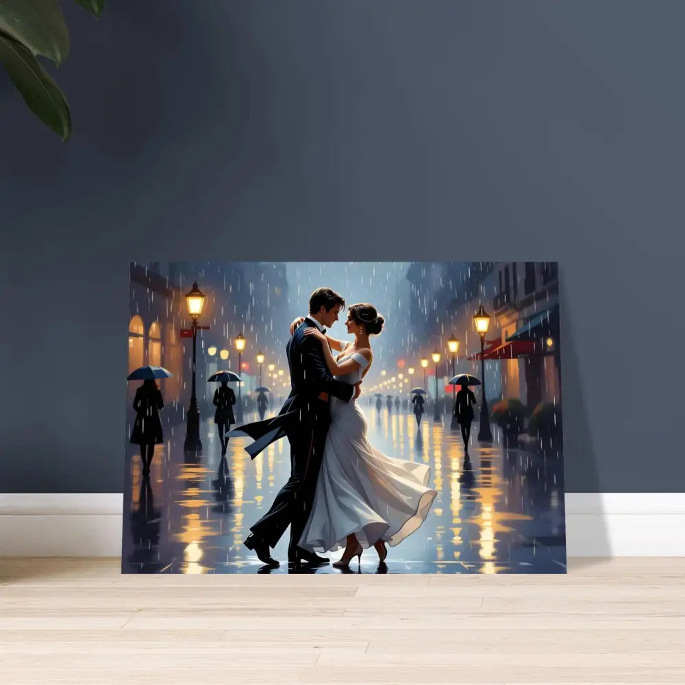 Romantic couple dancing in the rain on Aluminum Print Waltz in the Rain PixiOnyx Luminous Dance