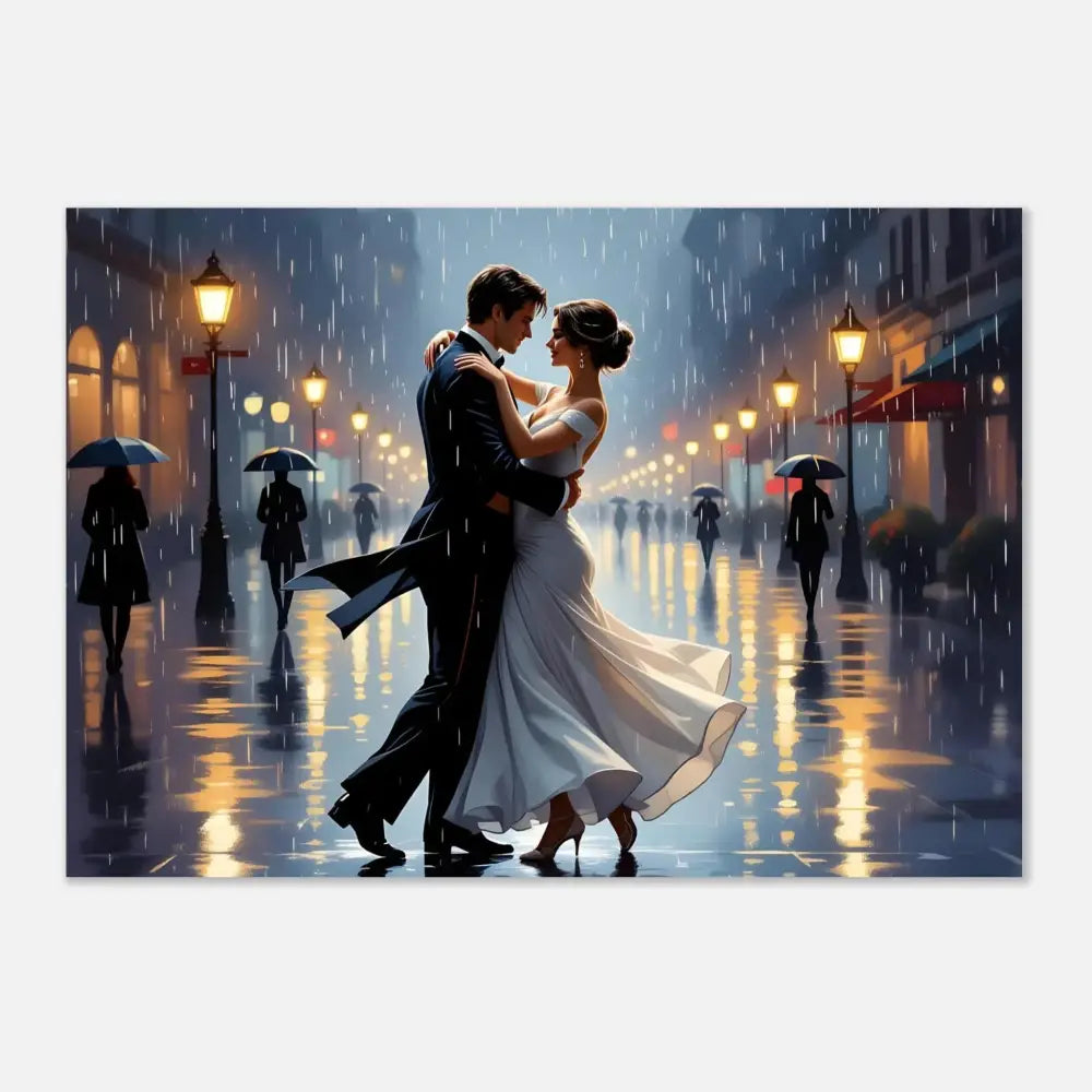 Romantic couple dancing in the rain on Aluminumm Print Waltz in the Rain PixiOnyx