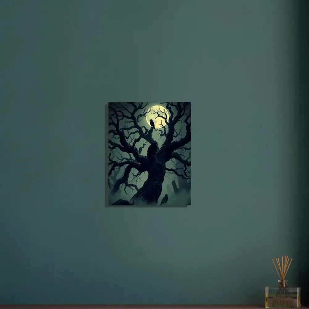 Spooky tree painting Aluminum Print Watcher of the Crooked Moon PixiOnyx Hollow Shine Series