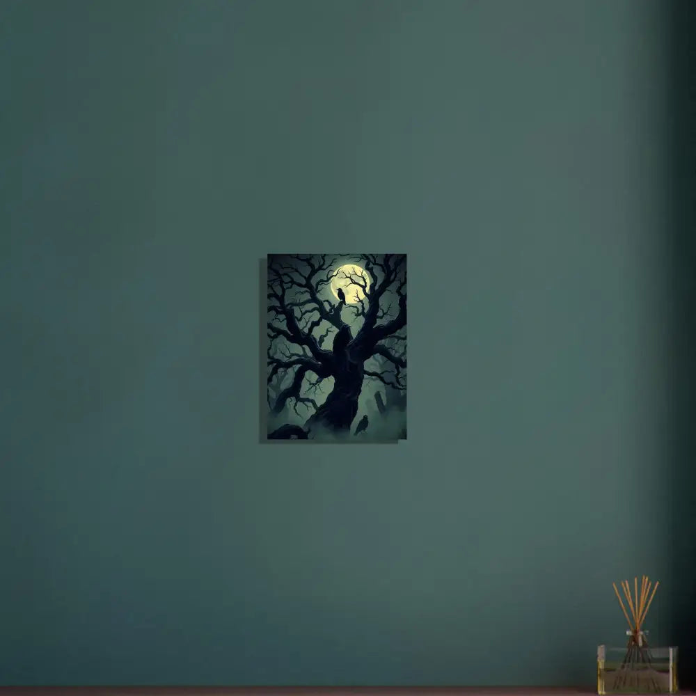 Spooky tree painting aluminum print from PixiOnyx Hollow Shine Series Watcher of the Crooked Moon