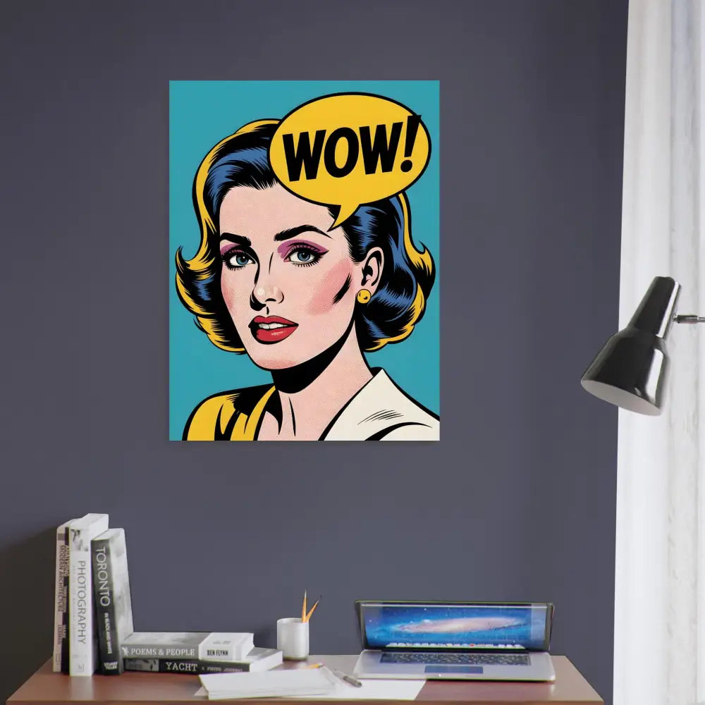 Pop art woman with WOW speech bubble on Aluminum Print WOW Factor PixiOnyx Bold Metal Edition