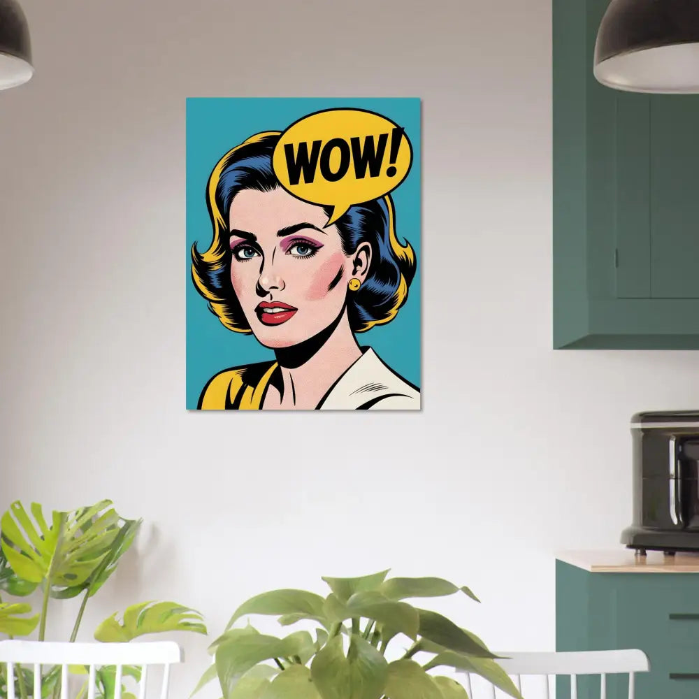 Pop art woman with WOW speech bubble on Aluminum Print PIXIONYX Bold Metal Edition