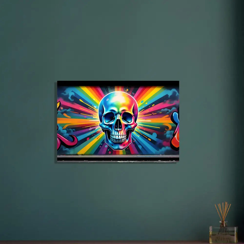 Colorful skull artwork for Aluminum Skullburst Print Glossy Chromadelic Graffiti Art PixiOnyx Metal Wall Piece