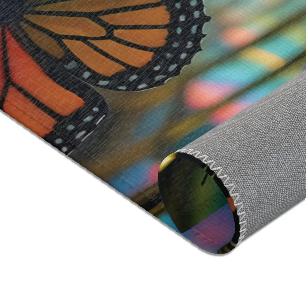 Butterfly-themed area rug from PixiOnyx Kaleidoscopic Floor Art collection