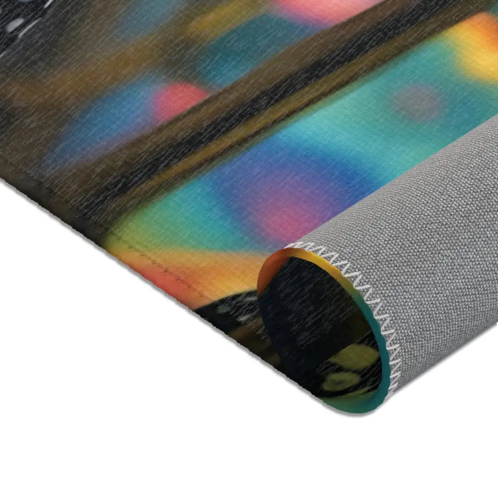 Colorful rolled area rug from Butterfly Reflections PixiOnyx Kaleidoscopic Floor Art