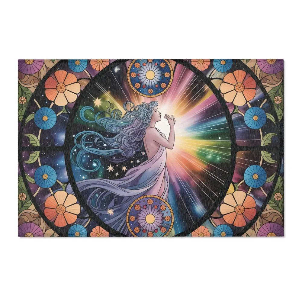 Colorful cosmic goddess rug from PixiOnyx Celestial Bloom Floor Accent collection