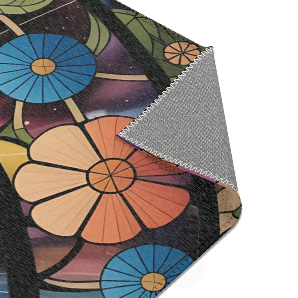 Floral patterned area rug from PixiOnyx Celestial Bloom collection for cosmic floor decor