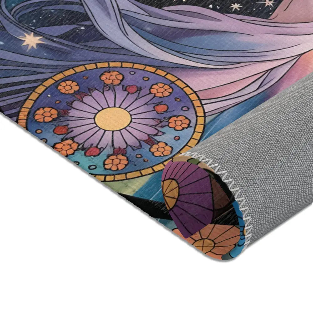 Rolled-up floral patterned rug for Celestial Bloom PixiOnyx Cosmic Floor Accent
