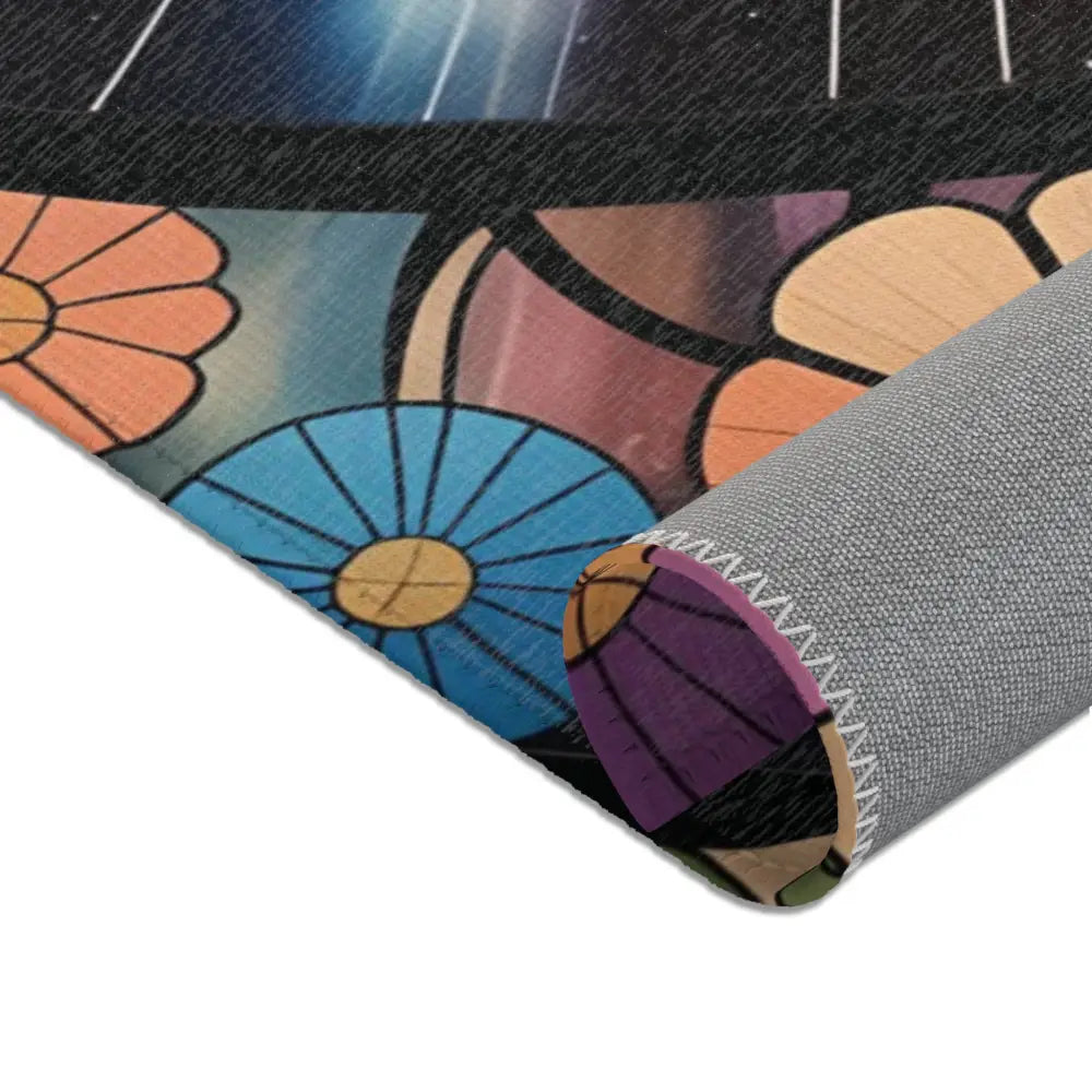 Rolled floral patterned Area Rug Celestial Bloom PixiOnyx Cosmic Floor Accent
