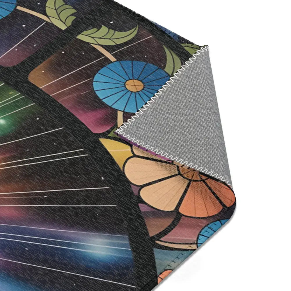 Colorful floral and cosmic rug from the Area Rug Celestial Bloom collection by PixiOnyx