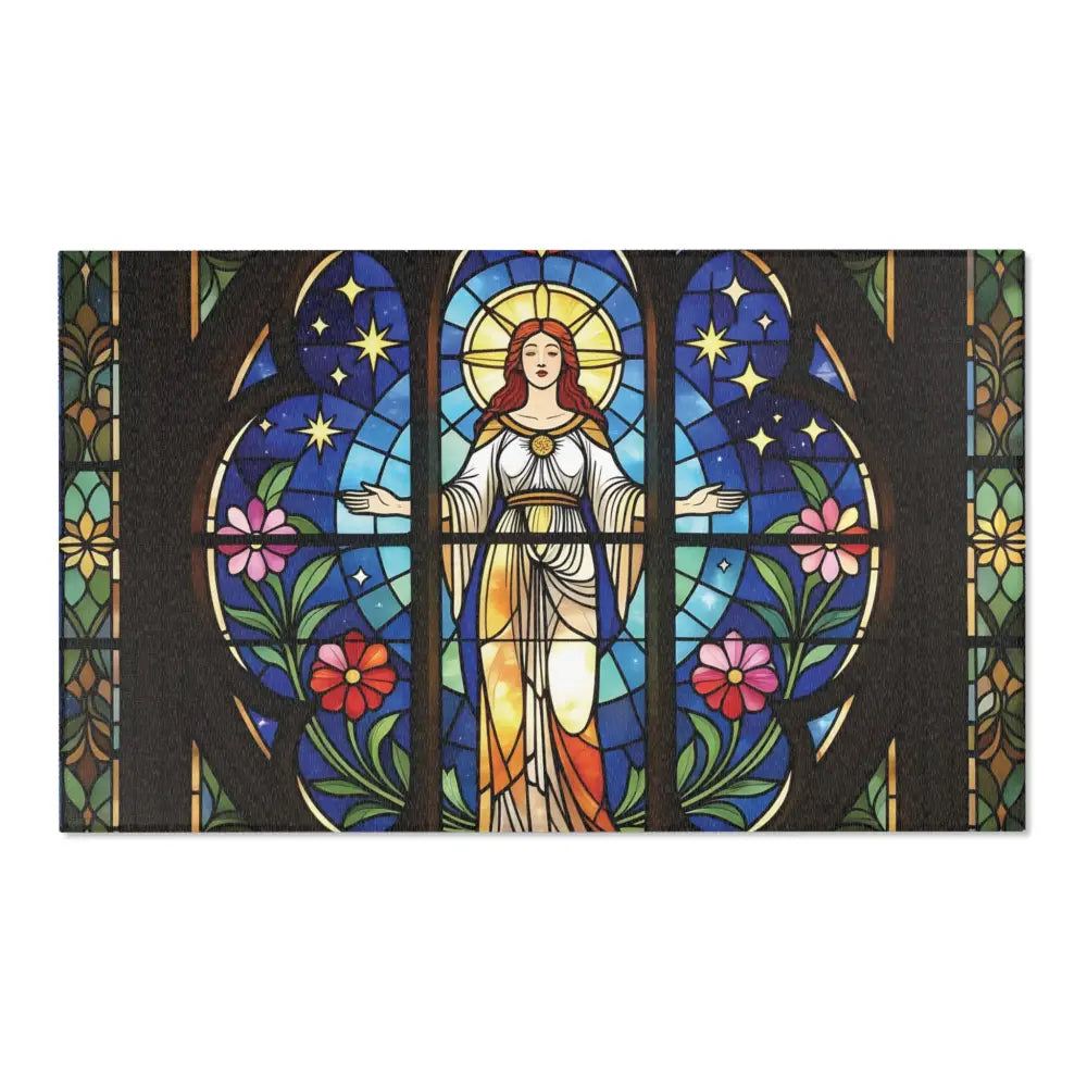 Stained glass window with woman and flowers on Divine Radiance PixiOnyx floor art