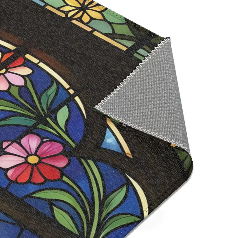 Stained-glass floral rug from Divine Radiance PixiOnyx Sacred Light Floor Art