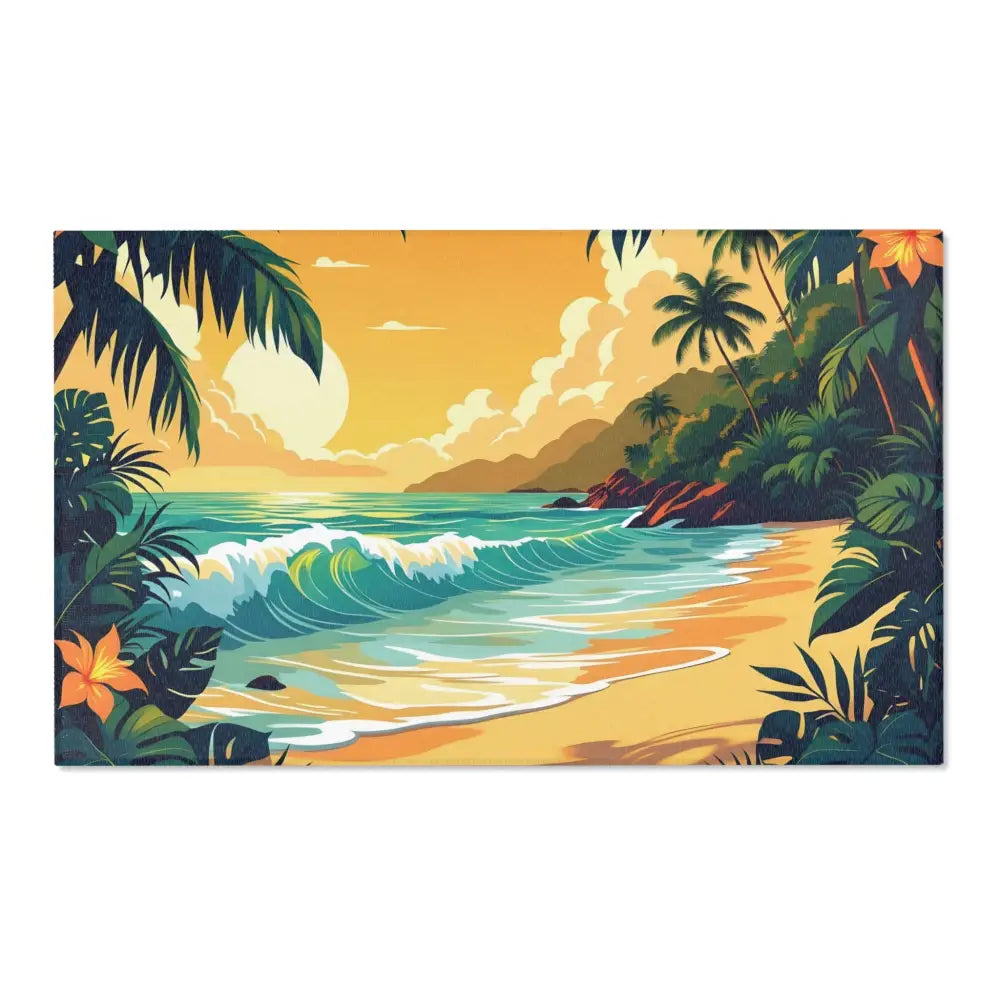 Tropical beach scene canvas art for coastal-themed floor decor by PixiOnyx
