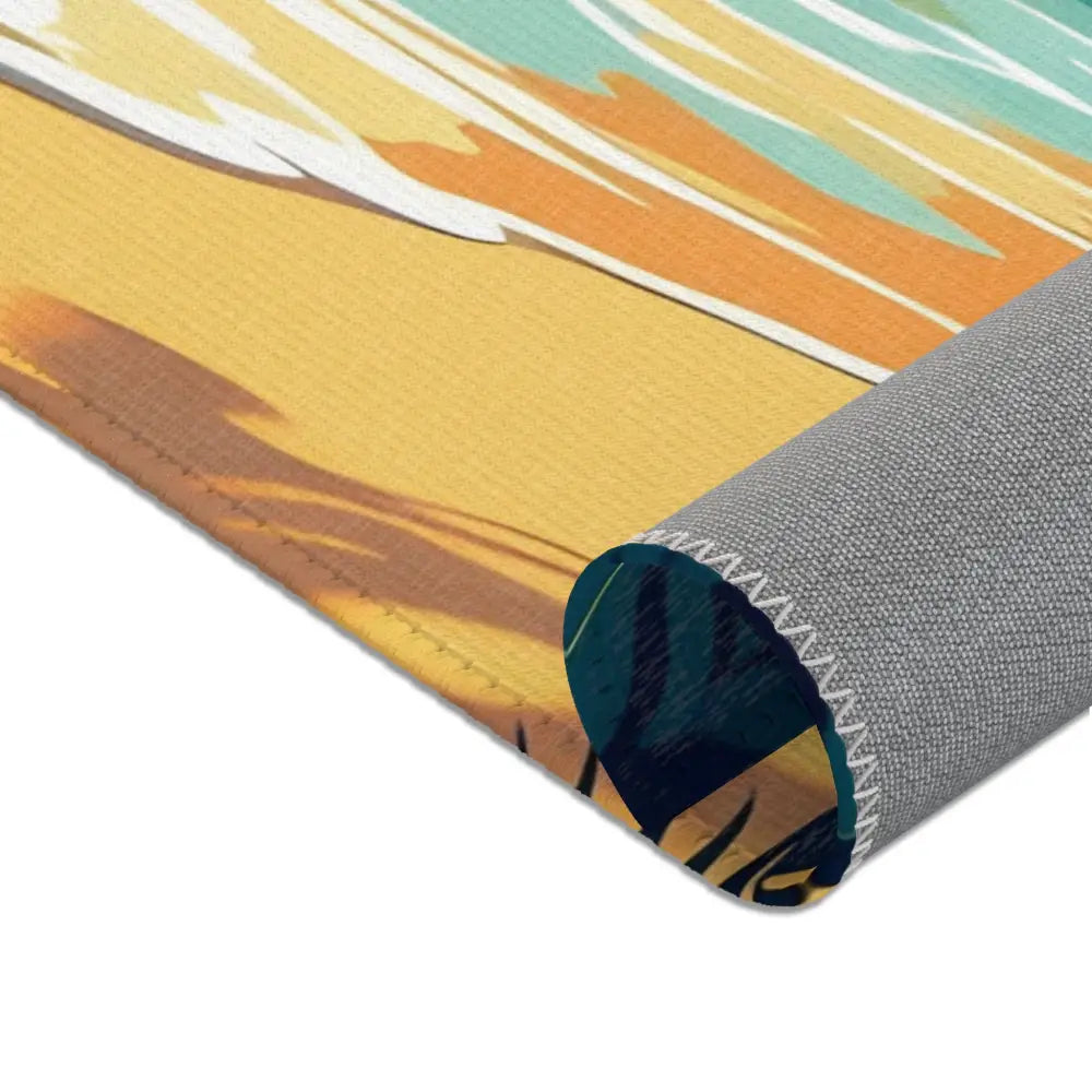 Rolled abstract-patterned area rug from PixiOnyx Coastal Escape Floor Art Tropical Beach