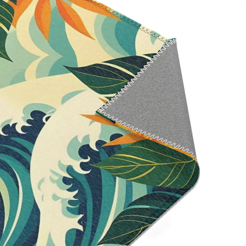 Artistic tropical design rug in the Area Rug Tropical Wave PixiOnyx Coastal Dreamscape collection