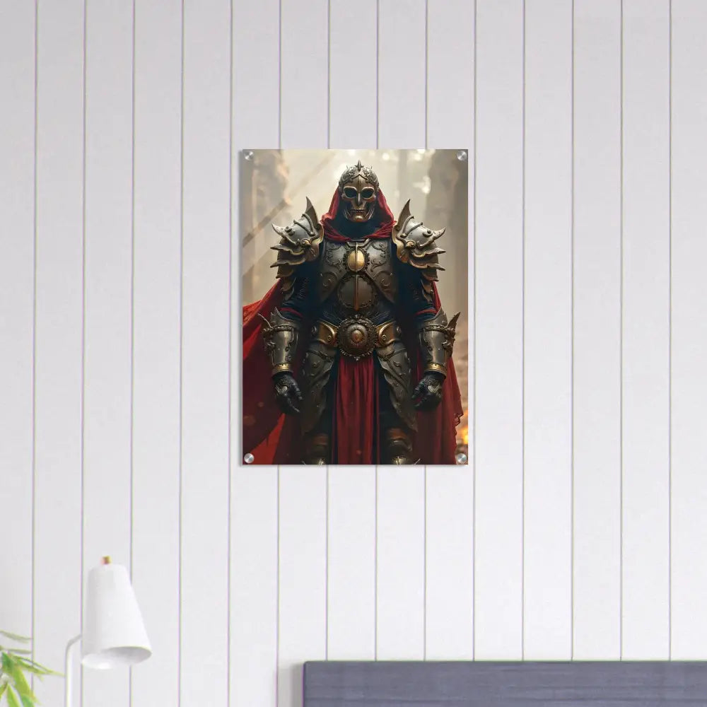 Armoured Warrior Acrylic Print Steel Oath PixiOnyx Glassblade Series featuring knight in ornate armor with red cape