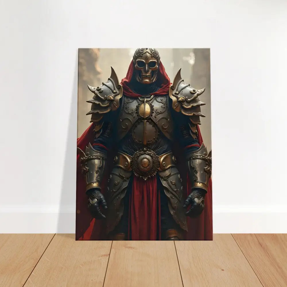 Framed knight in ornate armor displayed on Armoured Warrior Canvas Steel Oath Wall Art