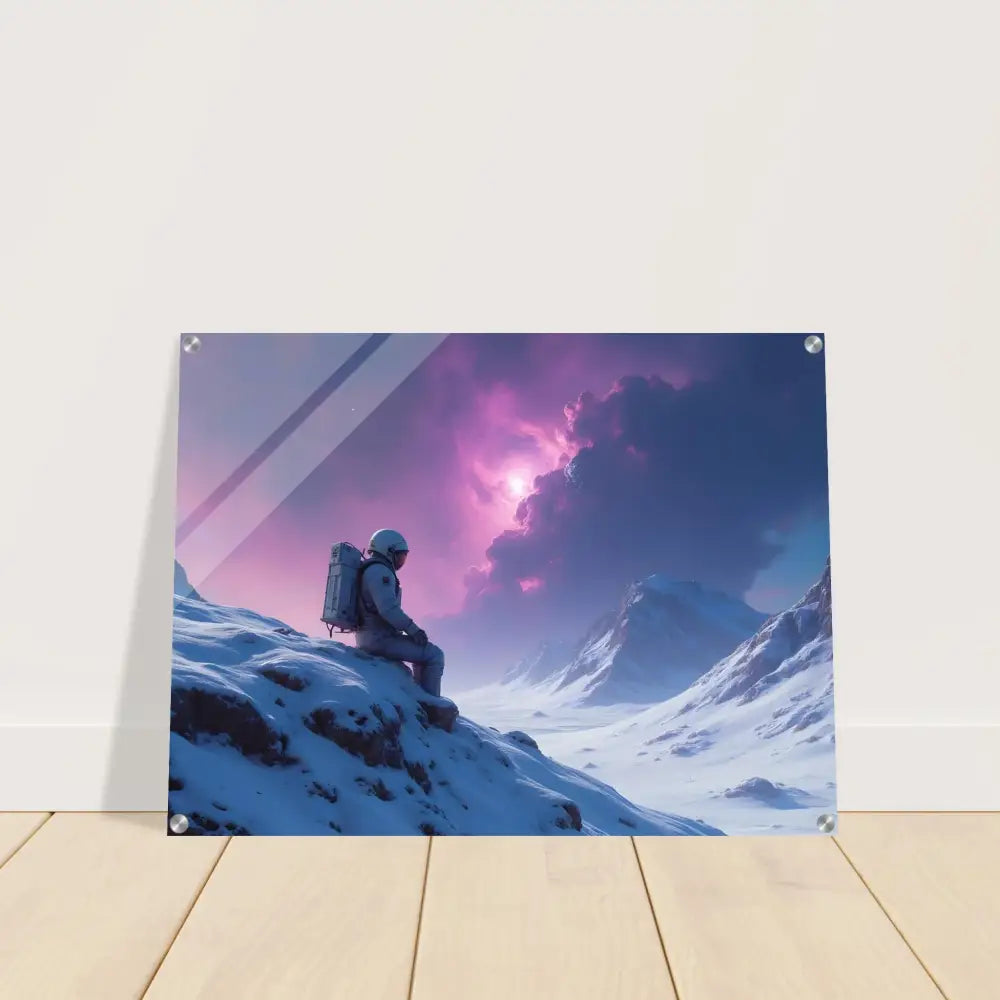 Framed Astronaut Landscape Print in Acrylic titled Void Solitude by PixiOnyx Glacial Dreamscape