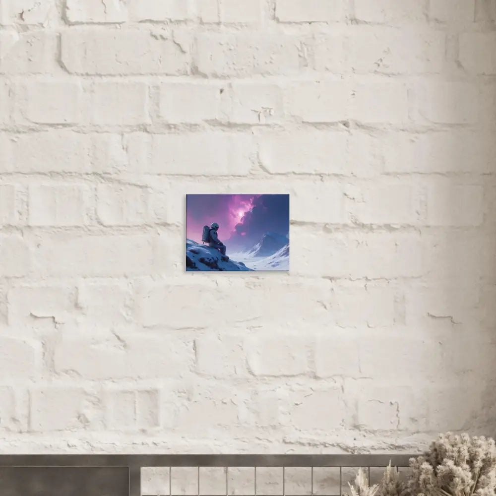 Framed mountain vista art displayed on Astronaut Canvas Void Solitude Cosmic Wall Print