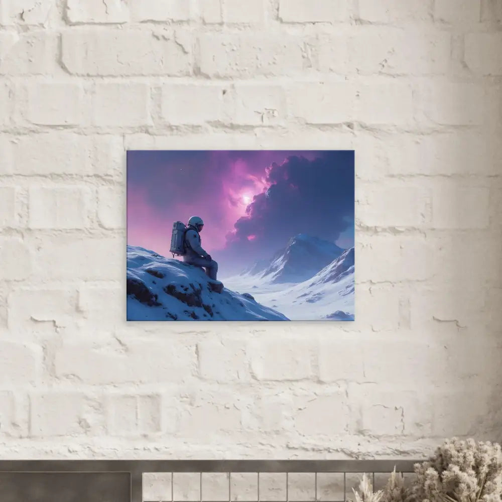 Framed astronaut mountain scene cosmic wall art for modern space-themed home decor