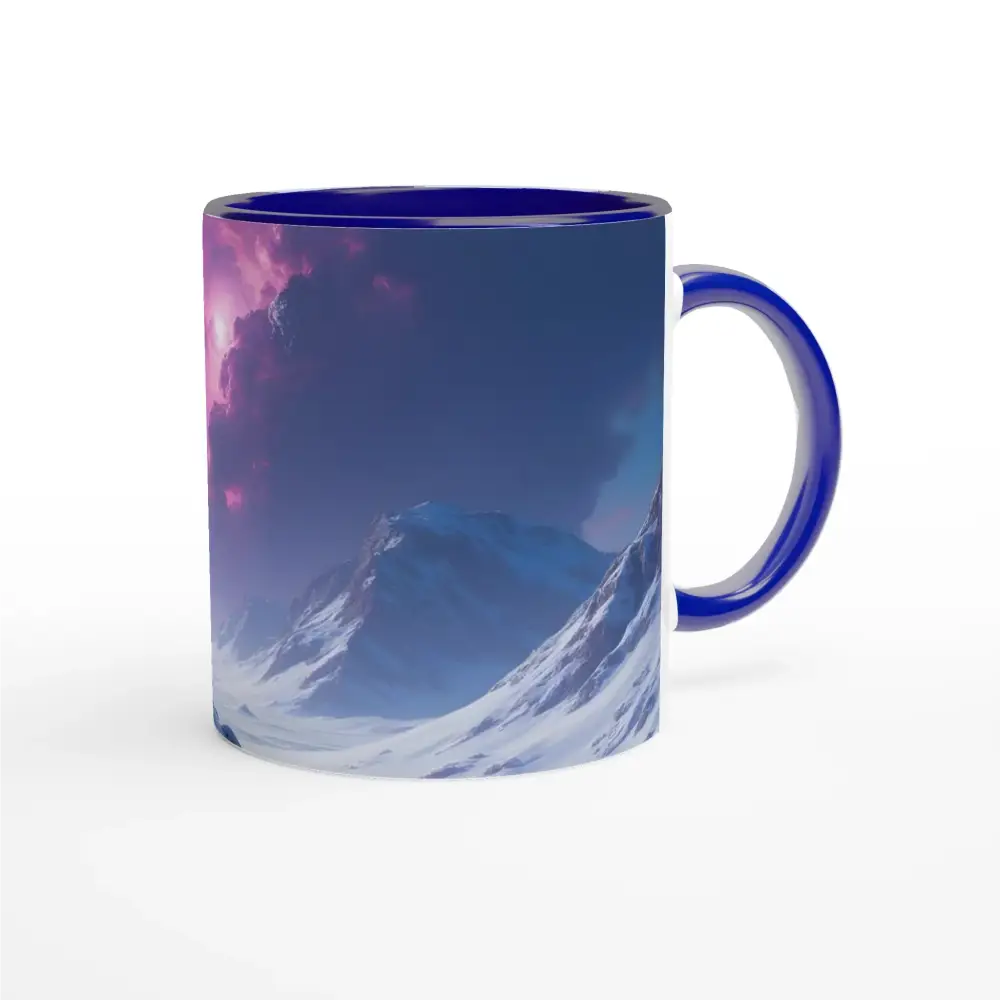 Blue-rimmed Astronaut Mug with Mountain Scene from PixiOnyx Explorer Series 11oz